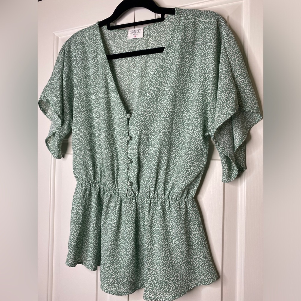 SIENNA SKY Green & white V-neck Blouse. Size: M